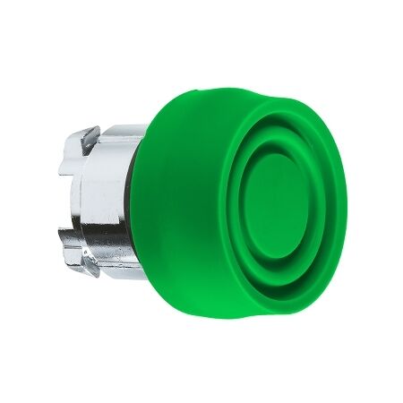 Harmony XB4, push-button head, metal, flush, green, 22mm, spring return, coloured boot, unmarked