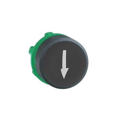 Harmony XB5, push-button head, plastic, flush, black, 22mm, spring return, marked DOWN ARROW