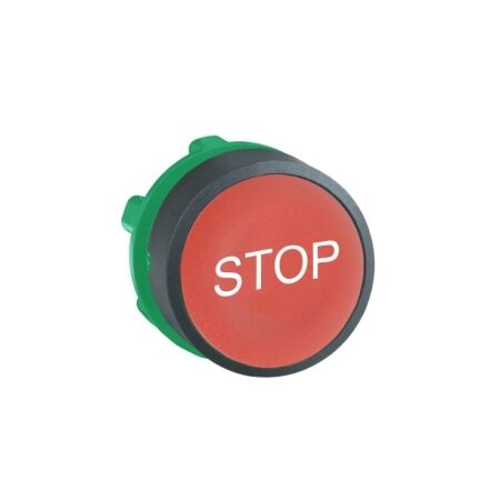 Harmony XB5, push-button head, plastic, flush, red, 22mm, spring return, marked STOP