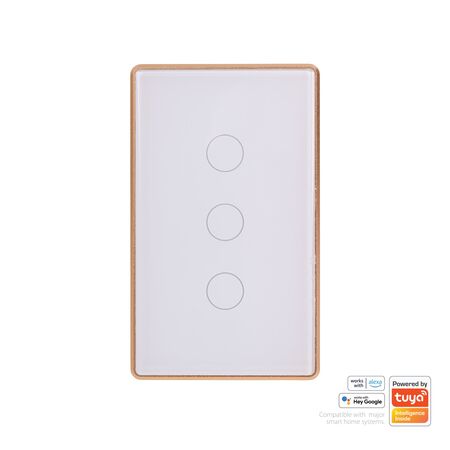 Wifi 3 Gang White with Gold Trim Wall Switch