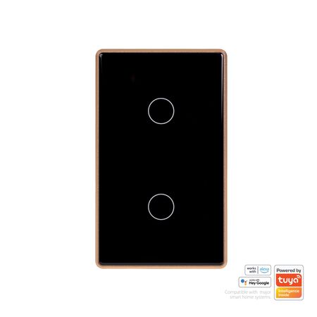 Wifi 2 Gang Black with Gold Trim Wall Switch