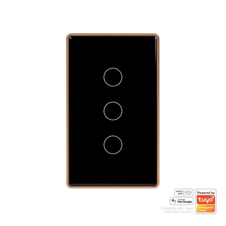 Wifi 3 Gang Black with Gold Trim Wall Switch