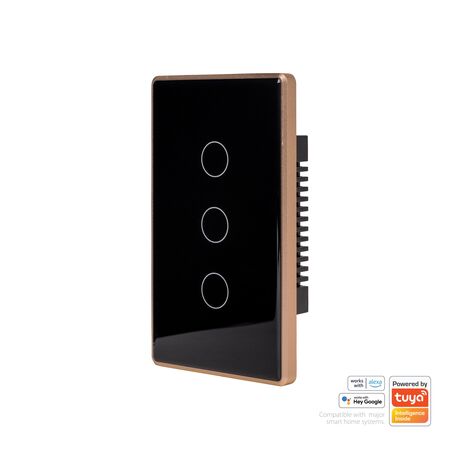 Wifi 3 Gang Black with Gold Trim Wall Switch
