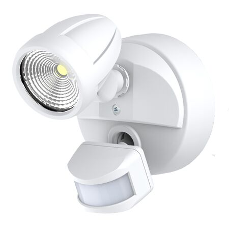 Bandit LED Flood Light Outdoor IP54 Single Spot Sensor 12W Tricolour Matt White