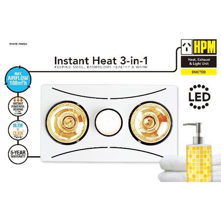 HPM 3-in-1 2-Lamp Instant Heat Ducted Bathroom Heater