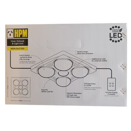 HPM 3-in-1 4-Lamp Instand Heat Bathroom Heater with Light