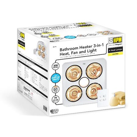 HPM 3-in-1 4-Lamp Instant Heat Ducted Bathroom Heater