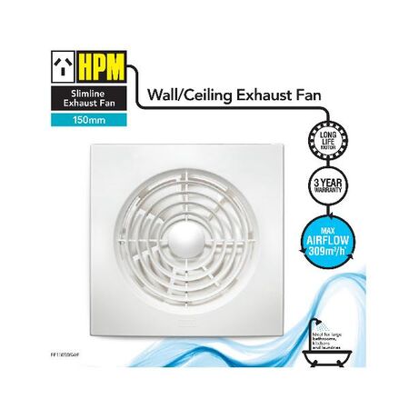 HPM Slimline 150mm 24W Square Exhaust Fan White