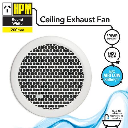 HPM 200mm 35W Round Exhaust Fan White