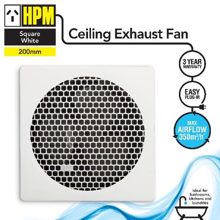 HPM 200mm 35W Square Exhaust Fan White