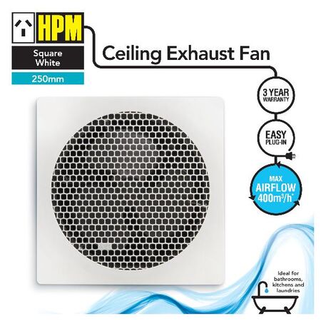HPM 250mm 35W Square Exhaust Fan White
