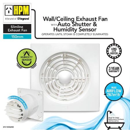 HPM 150mm Exhaust Fan with Humidity Sensor White