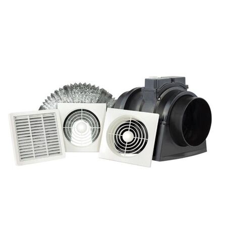 HPM 150mm Square Inline Exhaust Fan Kit with Timer White