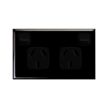 Excel - Horizontal double powerpoint 2 gang 10A 240V a.c. with safety shutters black