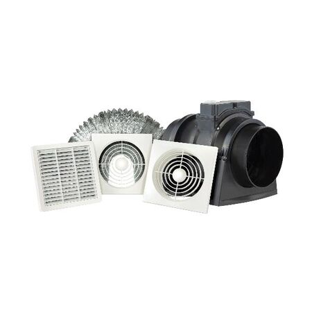 HPM 150mm 60W Square Inline Exhaust Fan Kit White