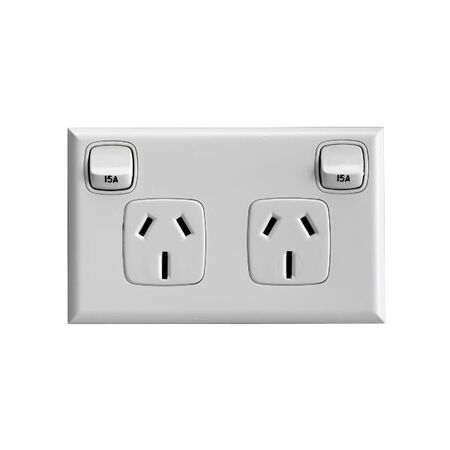 Excel - Horizontal double powerpoint 2 gang 15A 240V a.c. white