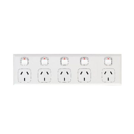 Excel - Horizontal 5 gang powerpoint 10A 240V a.c. white
