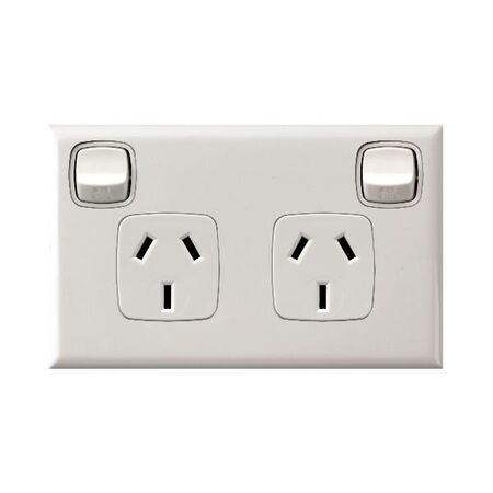 Excel - Horizontal double powerpoint 2 gang 10A 240V a.c. misty grey