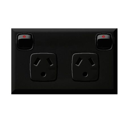 Excel - Horizontal double powerpoint 2 gang 10A 240V a.c. with round earth black