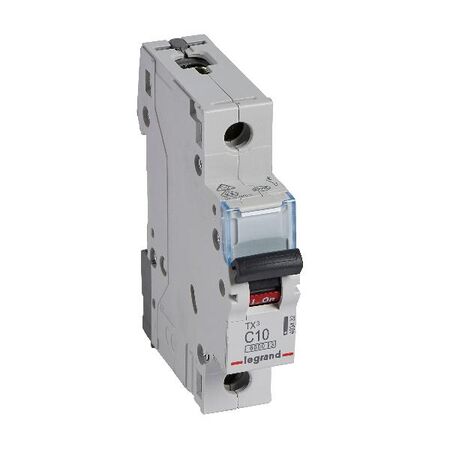 TX³ - MCB 6000 - Thermal magnetic circuit breaker - C curve - prong/fork type supply busbar - 1P - 230/400V a.c. - 10A - 1 module