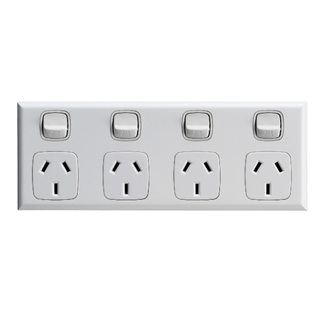Excel - Horizontal 4 gang powerpoint 10A 240V a.c. white