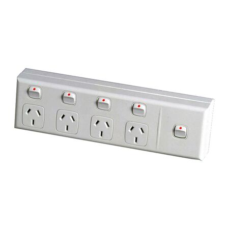 Excel - Horizontal 5 gang powerpoint 10A 240V a.c. with extra switch white