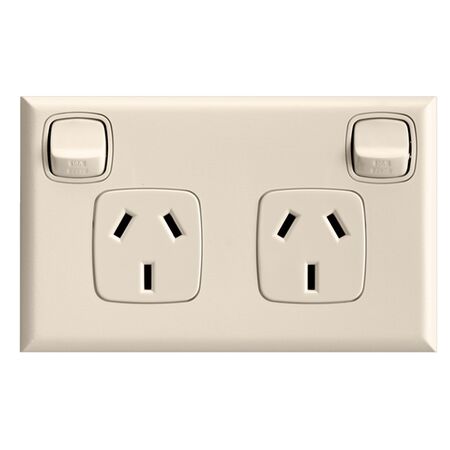 Excel - Horizontal double powerpoint 2 gang 10A 240V a.c. beige