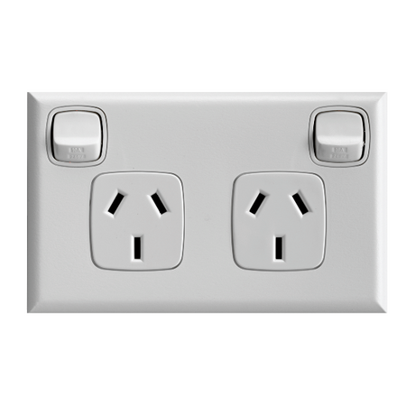 Excel - Horizontal double powerpoint 2 gang 10A 240V a.c. white