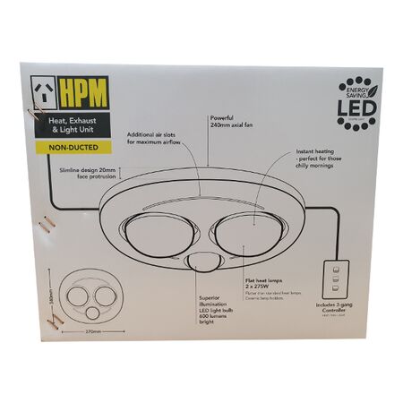 HPM 3-in-1 2-Lamp Instant Heat Bathroom Heater with Light