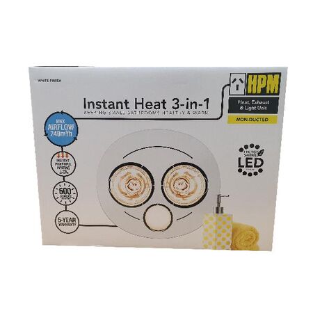 HPM 3-in-1 2-Lamp Instant Heat Bathroom Heater with Light