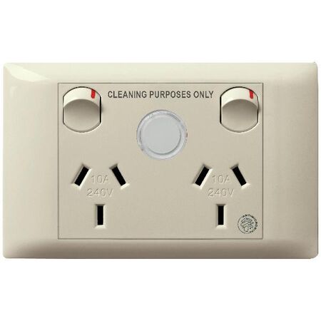 Excel Life - Medical - Common plate - Horizontal cleaners double powerpoint - Cleaning purposes only engraved - antimicrobial & chemical resistant 2 gang with circuit ID 10A 240V a.c. beige