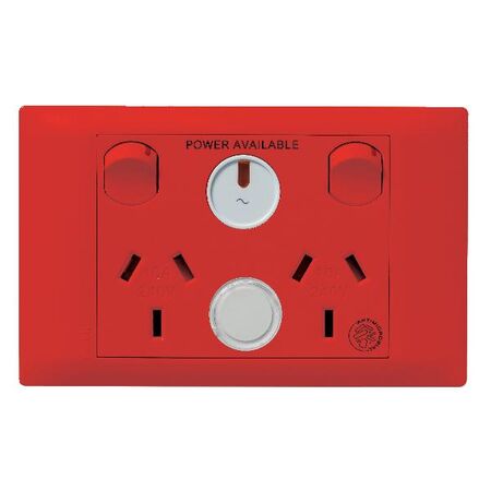 Excel Life - Medical - Common plate - Horizontal double powerpoint - RCD protected engraved - antimicrobial & chemical resistant 2 gang 10A 240V a.c. with LED power available & circuit ID red