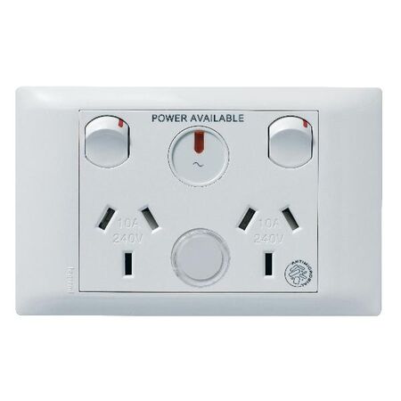Excel Life - Medical - Common plate - Horizontal double powerpoint - RCD protected engraved - antimicrobial & chemical resistant 2 gang 10A 240V a.c. with LED power available & circuit ID white