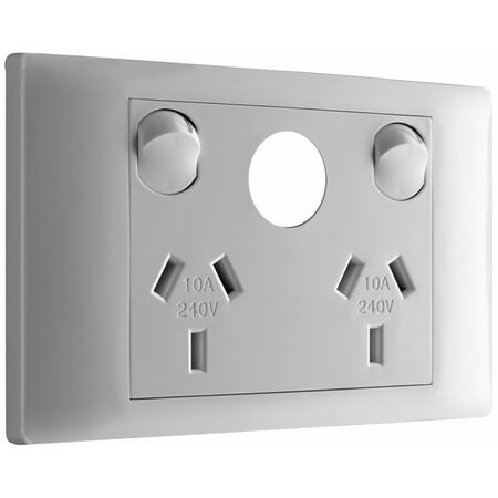 Excel Life - Common plate - Horizontal double powerpoint 2 gang 10A 240V a.c. with extra hole white