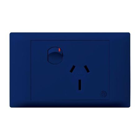 Excel Life - Medical - Common plate - Horizontal single powerpoint - RCD protected engraved - antimicrobial & chemical resistant 1 gang 15A 240V a.c. blue