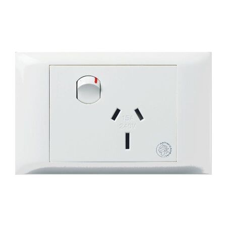 Excel Life - Medical - Common plate - Horizontal single powerpoint - RCD protected engraved - antimicrobial & chemical resistant 1 gang 15A 240V a.c. white