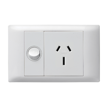 Excel Life - Common plate - Horizontal single powerpoint 1 gang double pole 15A 240V a.c. white