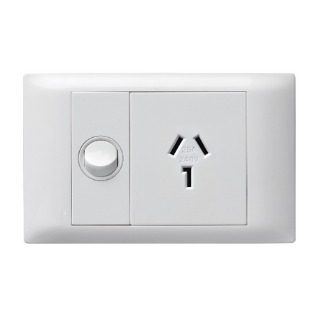 Excel Life - Common plate - Horizontal single powerpoint 1 gang 25A 240V a.c. white