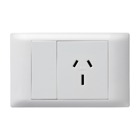 Excel Life - Common plate - Horizontal single powerpoint autoswitch 1 gang 15A 240V a.c. white