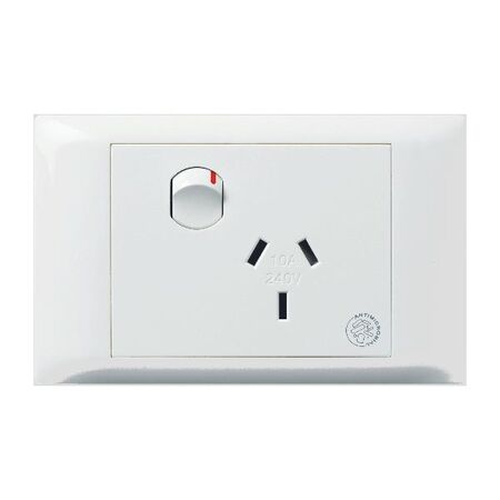 Excel Life - Medical - Common plate - Horizontal single powerpoint - RCD protected engraved - antimicrobial & chemical resistant 1 gang 10A 240V a.c. white