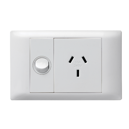 Excel Life - Common plate - Horizontal single powerpoint 1 gang double pole 10A 240V a.c. white