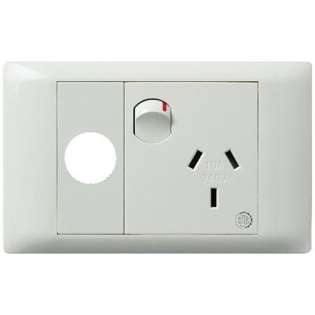 Excel Life - Medical - Common plate - Horizontal single powerpoint - &#39;RCD protected&#39; engraved - antimicrobial & chemical resistant 1 gang 10A 240V a.c. with extra function hole white