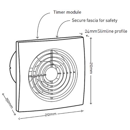 HPM Slimline 150mm Wall Exhaust Fan with Timer White