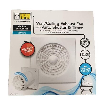 HPM Slimline 150mm Wall Exhaust Fan with Timer White