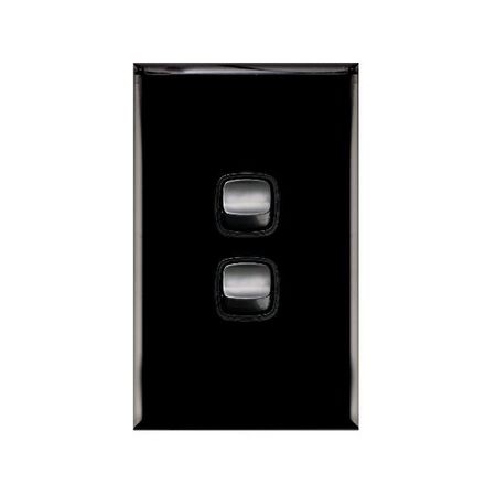 Excel - Vertical rocker switch - Single Pole Double Throw - 2 gang 2 way 10A 240V a.c. gloss black