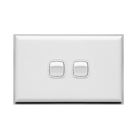Excel - Horizontal rocker switch - Single Pole Double Throw - 2 gang 2 way 10A 240V a.c. gloss white