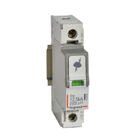 Surge protection device of main distribution boards T1+T2 - Imax: 60kA/pole Up: 1.5kv Uc: 320V a.c. 1P without remote status monitoring - 1 module