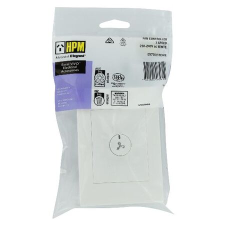 HPM VIVO 10A 3 Speed Fan Controller Plate White