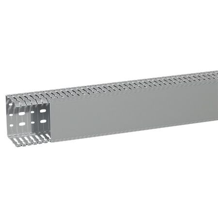 Transcab - Cable grey duct with cover - 2 metre length 100x100mm 2m 12.5mm finger DIN pitch with cover grey