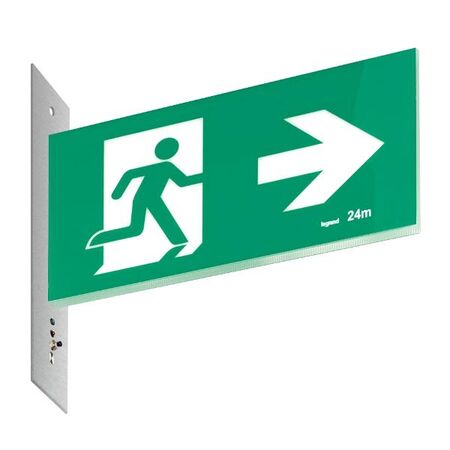 E3 LED Exit Sign Diffuser - Stainless steel wall plate on the left - Single Sided - Running man right